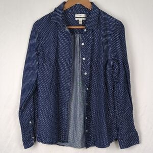 J CREW Women's Boy Fit Button Down Shirt Navy White Polka Dot